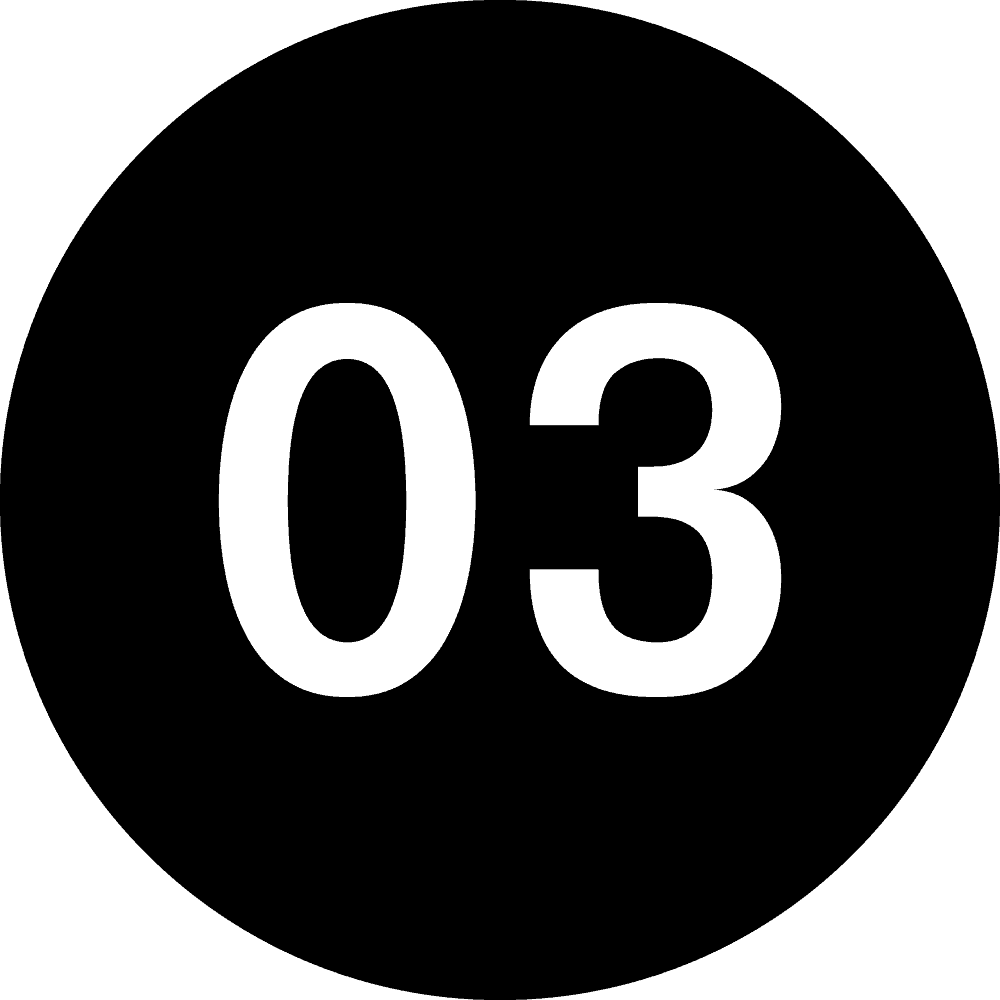 Bold white number 03 on a black background for design or signage.